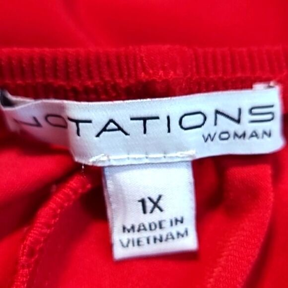 Notations Red Cold-Shoulder Blouse with Elastic Waistband, Size 1X - Picture 8 of 9